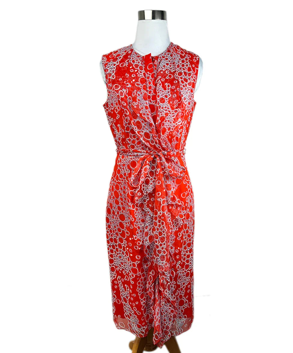 Carolina Herrera Red White Print Silk Sleeveless dress w belt sz 4 Carolina Herrera Red White Print Silk Sleeveless dress w belt sz 4