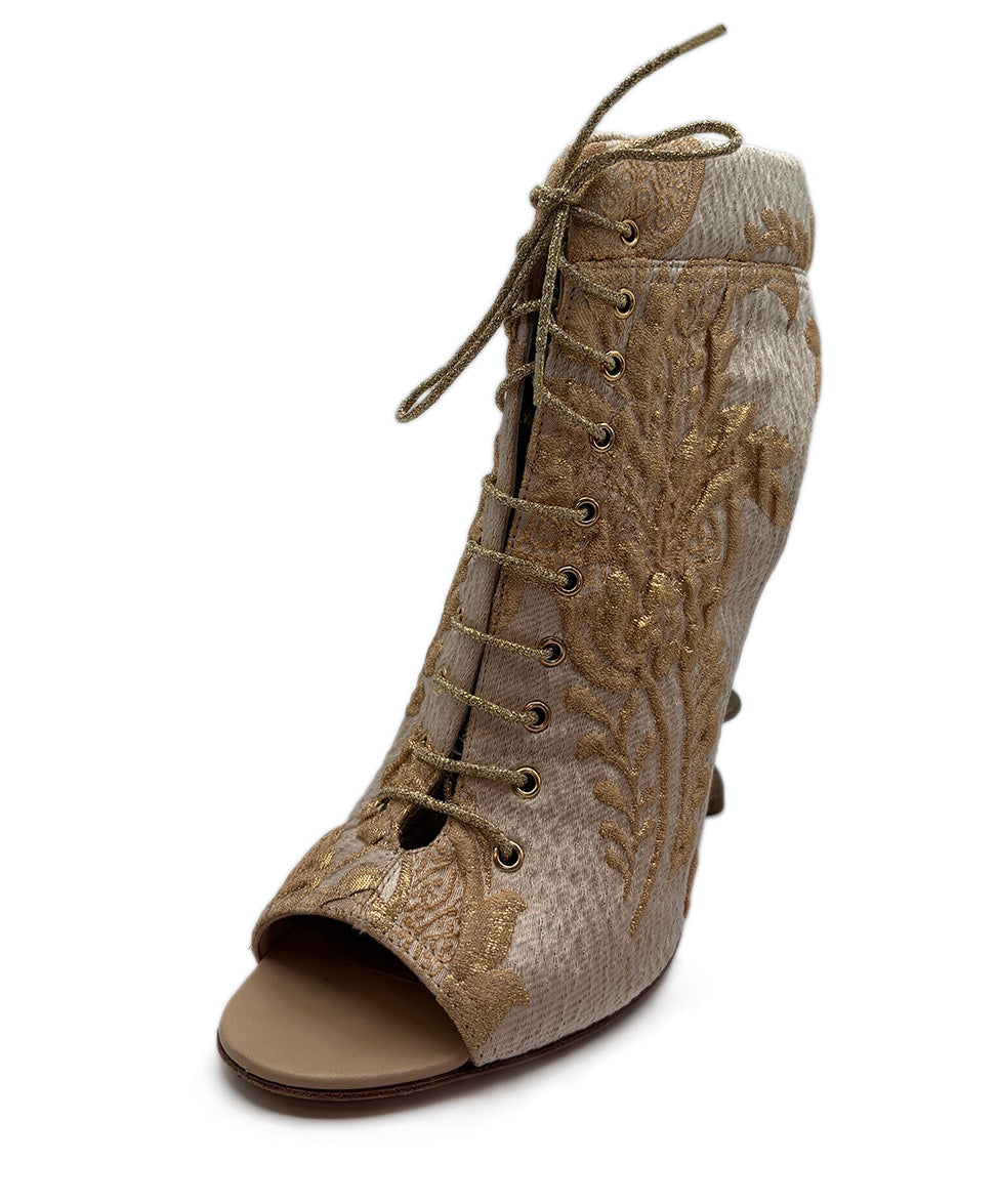 CHANEL Cruise 2013 Metallic Gold Brocade Heels w/ Floral Print
