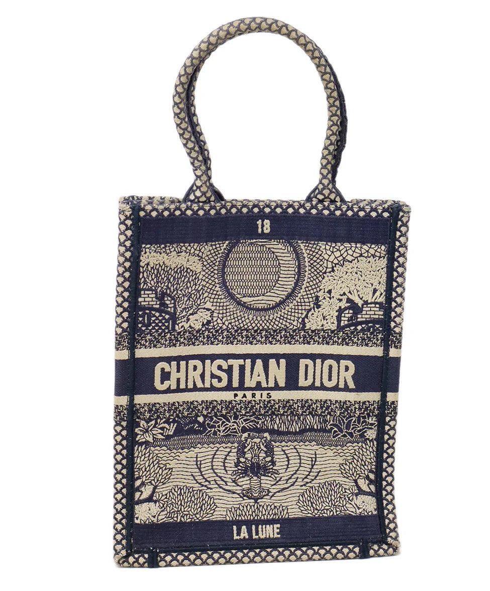 Christian Dior Embroidered La Lune Tarot Vertical Blue Book Tote l