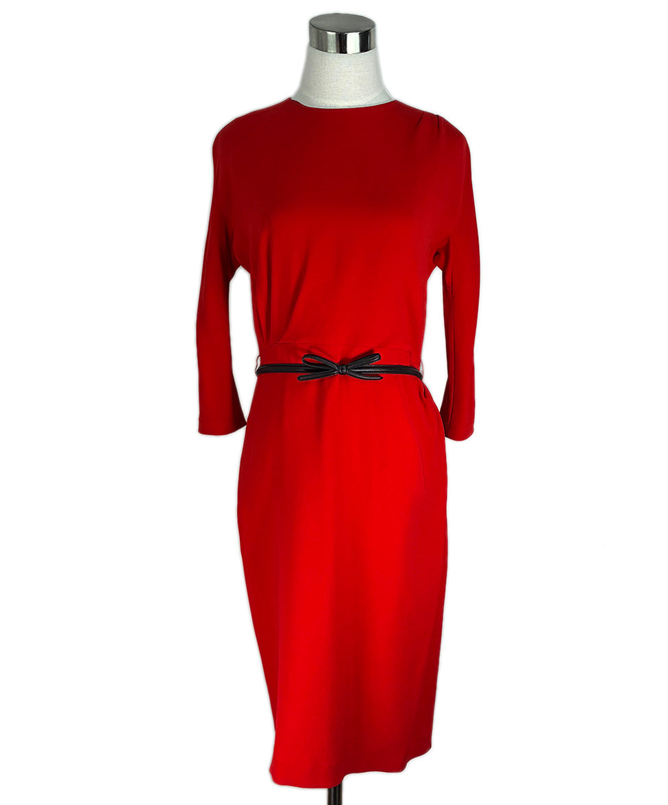 Christian Dior Red Silk Dress W/Black Leather Belt sz 10 l Michael's Luxury Consignment Michael's Consignment NYC Christian Dior Red Silk Dress W/Black Leather Belt sz 10 l Michael's Luxury Consignment Michael's Consignment NYC