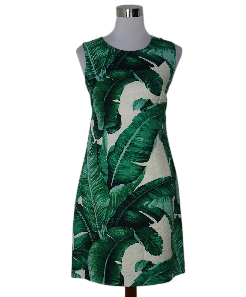 Dolce & Gabbana Green White Palm Print Dress sz 6