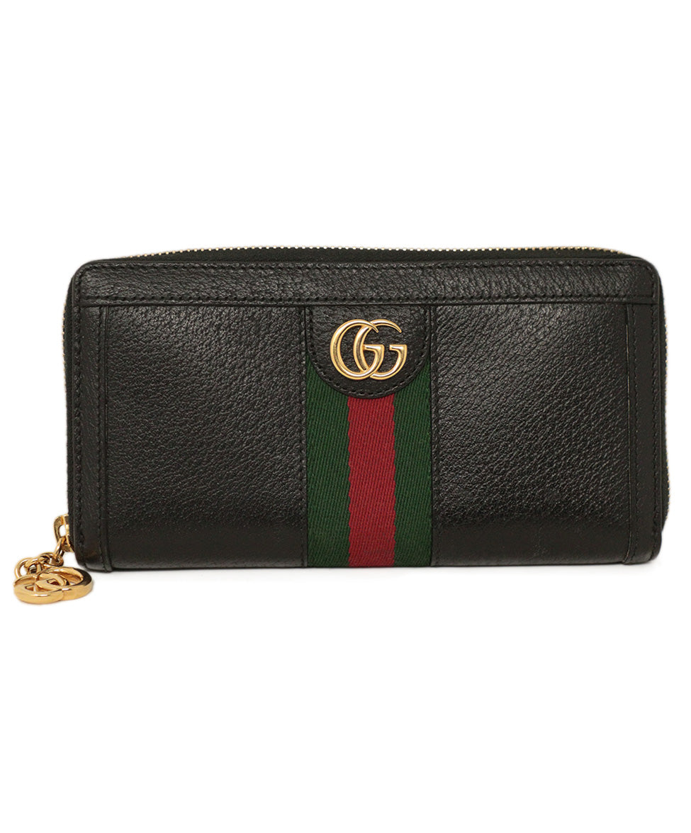 Gucci Black Leather Wallet w Green Red Stripe Michael s