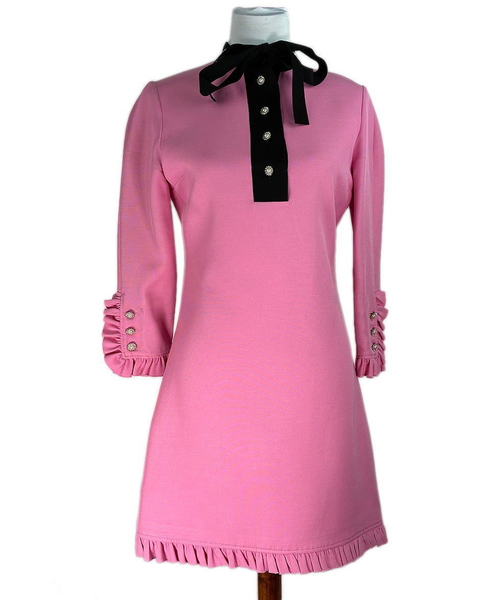 Gucci Pink Silk Wool Black Trim Dress sz 4 l Michael's Luxury Consignment Michael's Consignment NYC Gucci Pink Silk Wool Black Trim Dress sz 4 l Michael's Luxury Consignment Michael's Consignment NYC