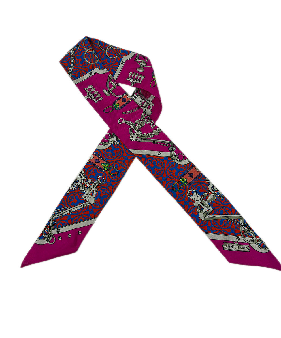 Hermes Twilly Magenta and Multicolor Silk Scarf l Michael's Luxury