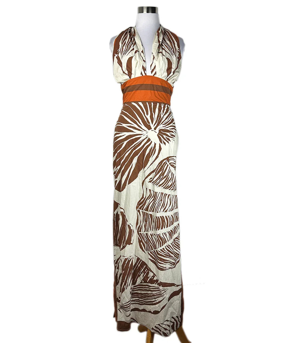Johanna Ortiz Brown and White Print Cotton Maxi Sundress Sz 2 l Michael's  Luxury Consignment  Michael's Consignment NYC