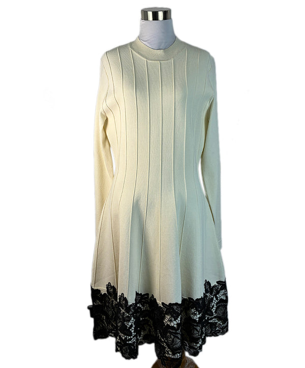 Lela Rose Ivory Viscose Spandex Black Lace Trim Dress sz 6 l Michael's  Luxury Consignment – Michael's Consignment NYC