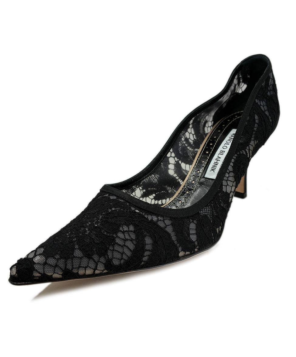 Manolo Blahnik Black Lace Heels sz 10.5 l Michael's Luxury