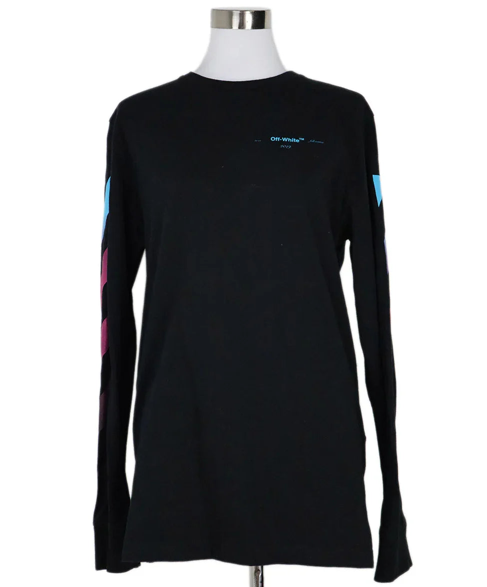 Off-White Black Purple & Blue Print Shirt sz 8 l Michael's Luxury