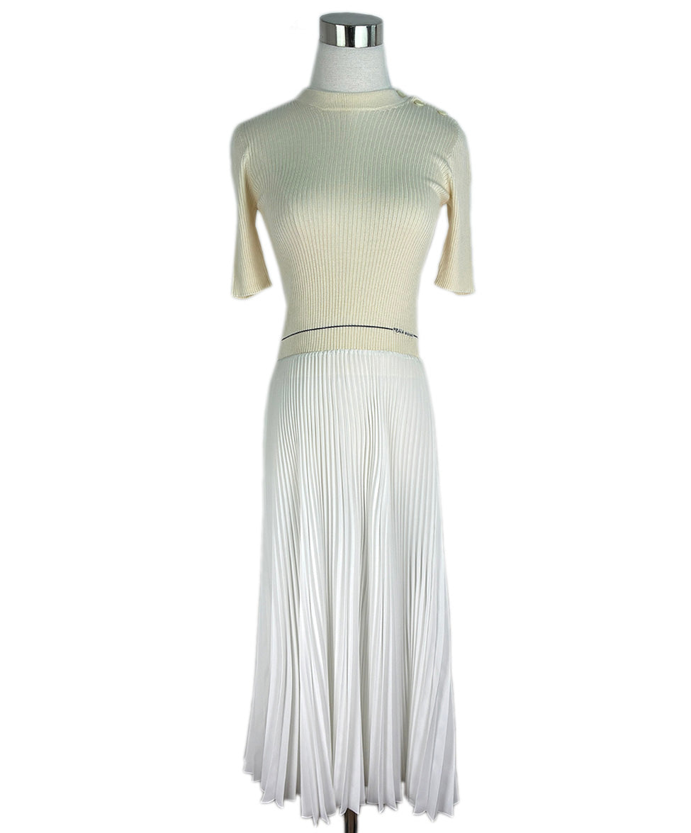 Prada Neutral Knit White Pleated Dress sz 2 l Michael's Luxury Consignment Michael's Consignment NYC Prada Neutral Knit White Pleated Dress sz 2 l Michael's Luxury Consignment Michael's Consignment NYC