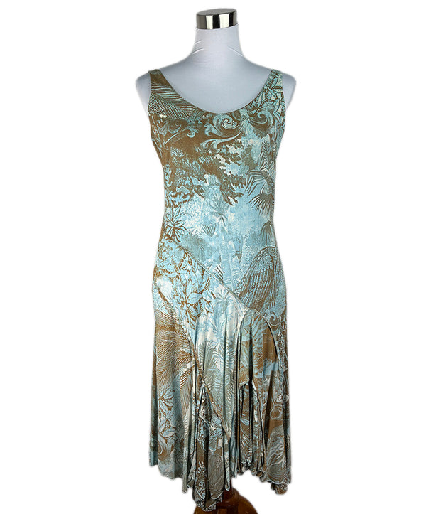 Roberto Cavalli Brown Pale Blue Print Silk Dress Sz 8 l Michael's Luxury  Consignment  Michael's Consignment NYC