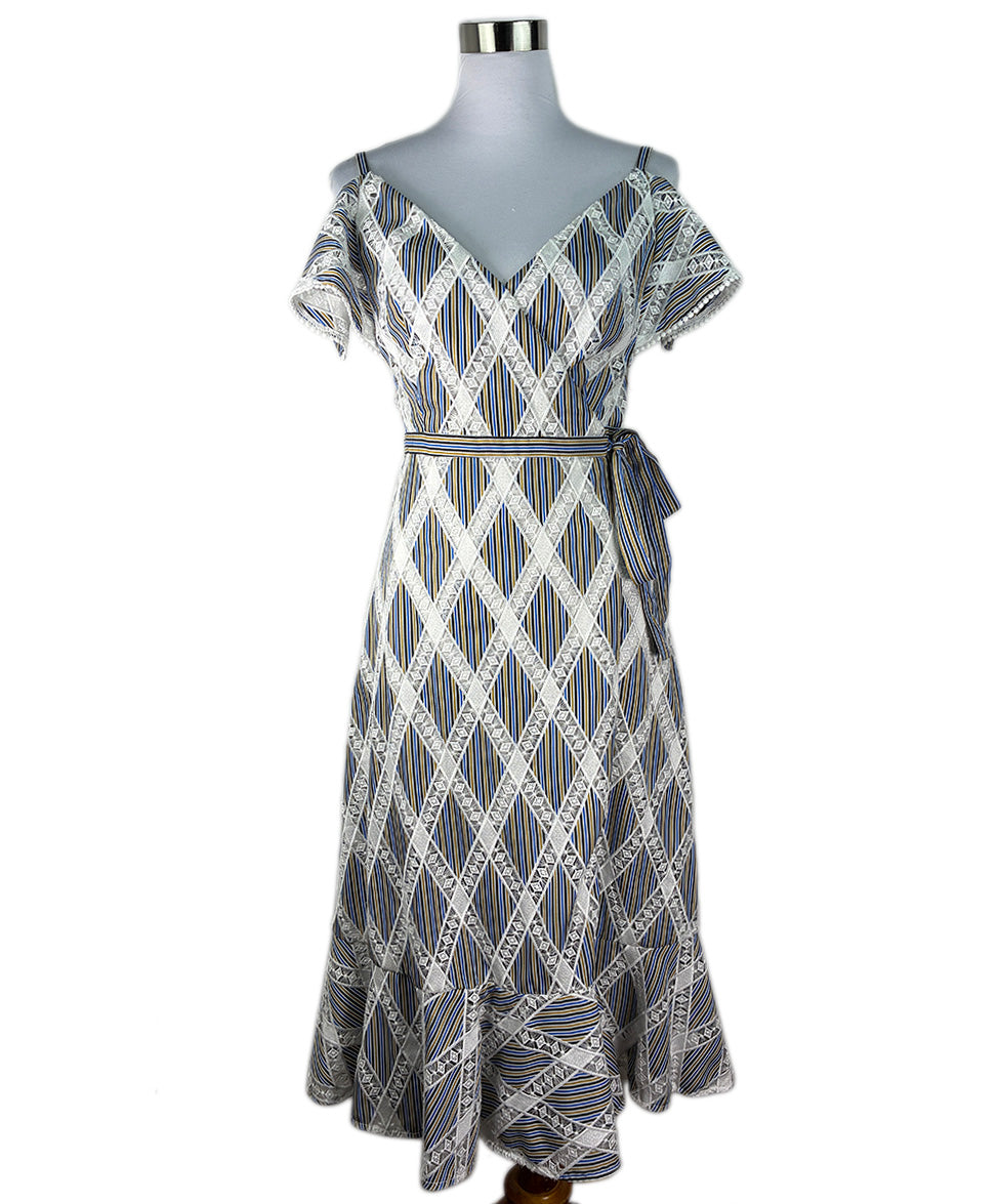 sandro blue white dress SANDRO Ruffle-Detail Midi Dress
