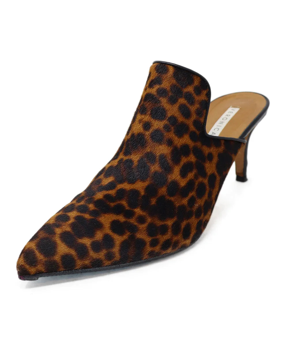 Veronica Beard Brown Black Leopard Print Fur Heels sz 8 l