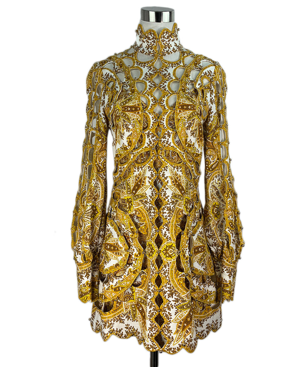 Zimmerman White Yellow Paisley Detail Scallop W/Slip Dress sz 2 l Michael's Luxury Consignment Michael's Consignment NYC Zimmerman White Yellow Paisley Detail Scallop W/Slip Dress sz 2 l Michael's Luxury Consignment Michael's Consignment NYC