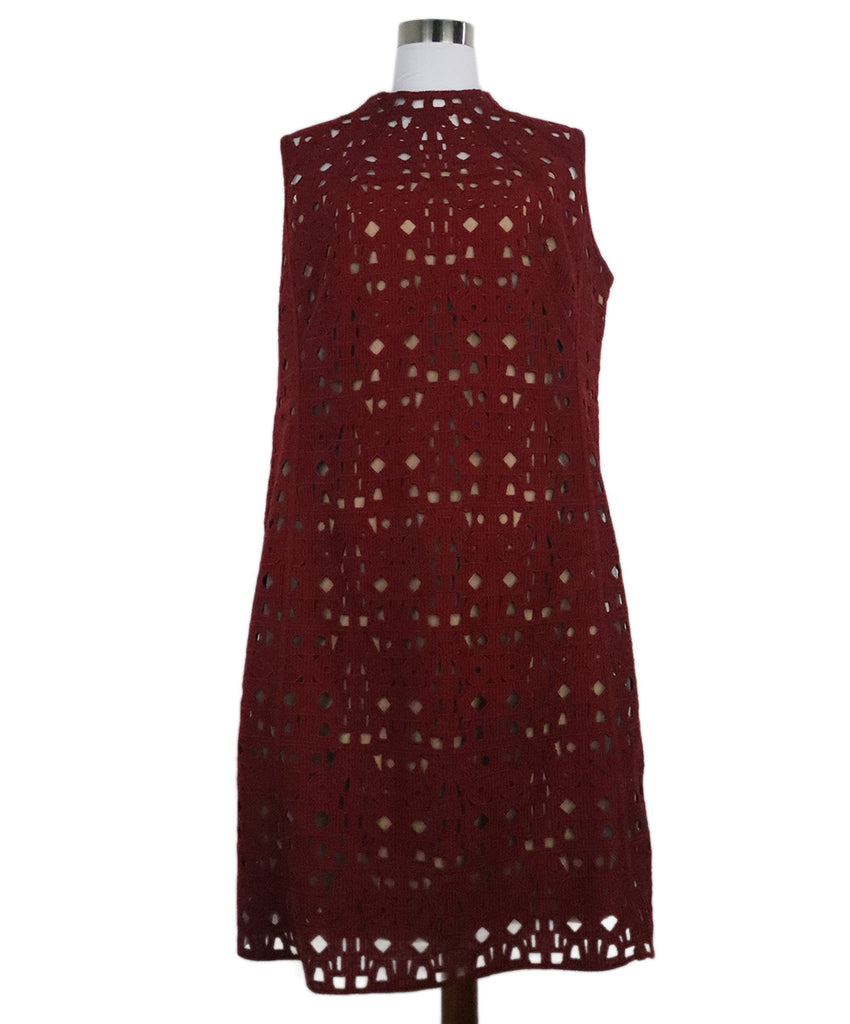 Akris Burgundy & Nude Cutwork Dress 