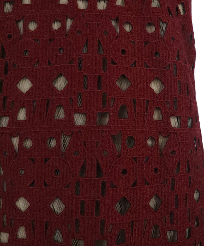 Akris Burgundy & Nude Cutwork Dress 5