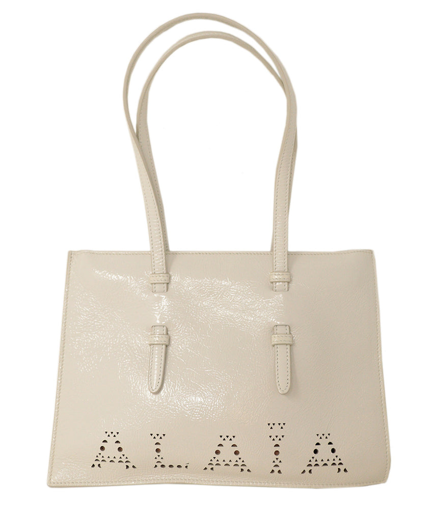 Alaia White Cutout Patent Leather Handbag 