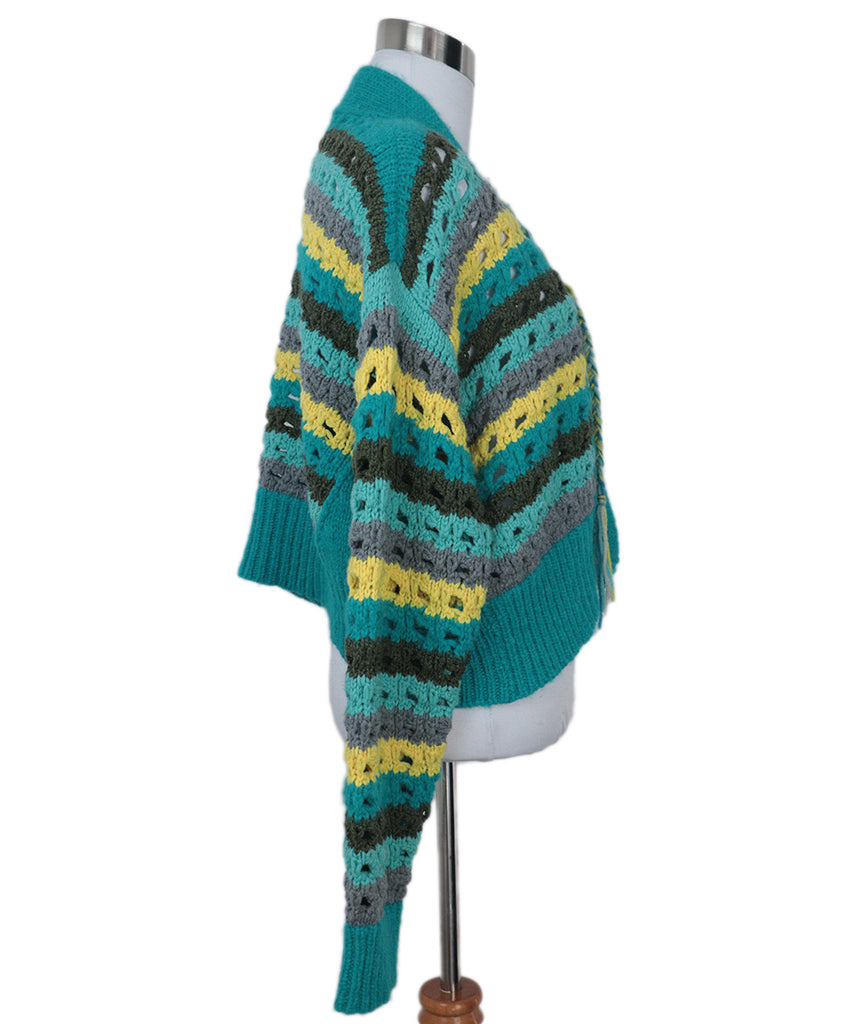 Alanui Teal & Yellow Wool Cardigan 1