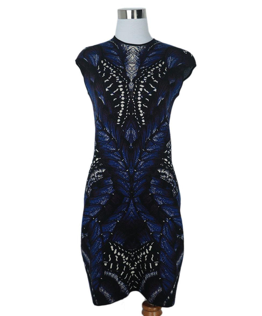 Alexander McQueen Blue & Purple Print Wool Dress 