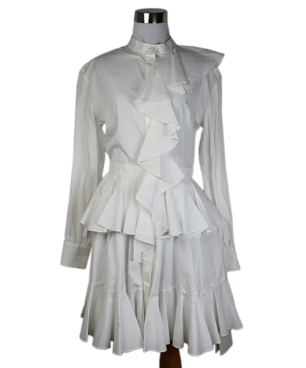 Alexander McQueen White Cotton Ruffle Dress sz 2 l Michael's Luxury Consignment Michael's Consignment NYC Alexander McQueen White Cotton Ruffle Dress sz 2 l Michael's Luxury Consignment Michael's Consignment NYC
