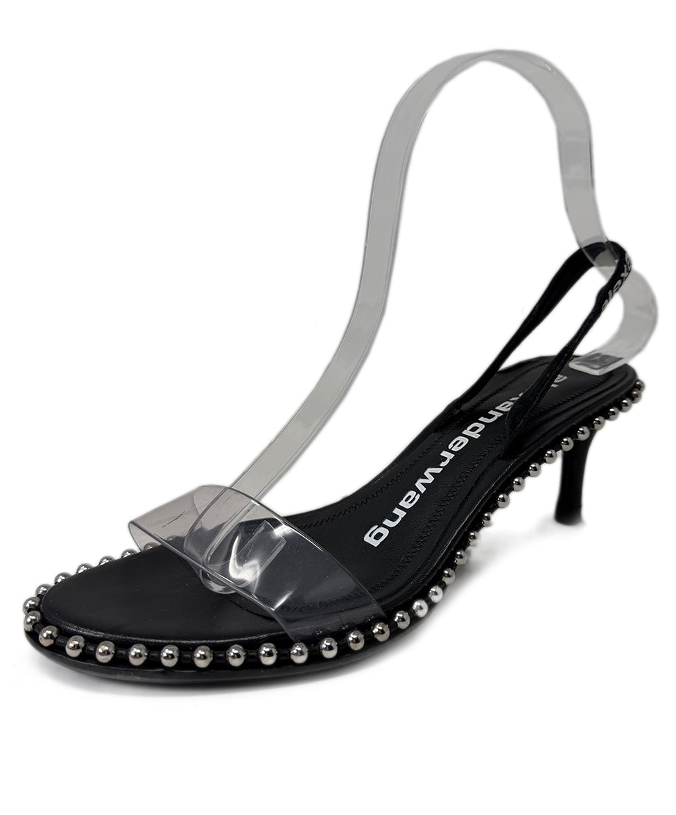Alexander Wang Black Leather Clear Studded Sandals sz 7 l