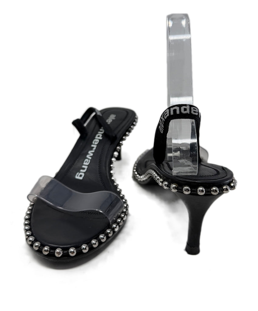Alexander Wang Black Leather Clear Studded Sandals sz 7 l