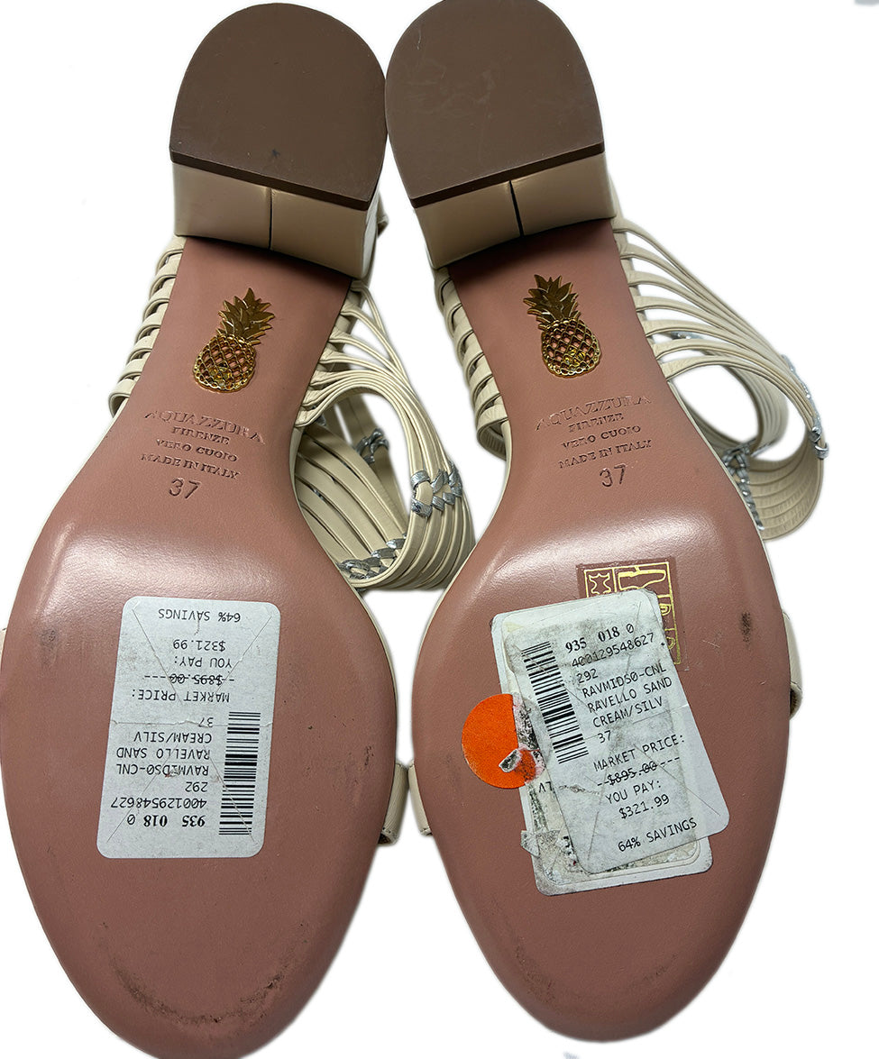 Aquazzura Neutral Leather Silver Detail Sandals sz 7 l Michael's