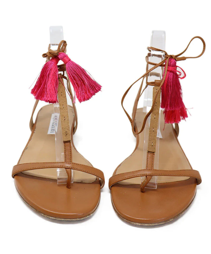 Aquazzura Tan & Fuchsia Tassels Sandals sz 7.5 l Michael display picture 1