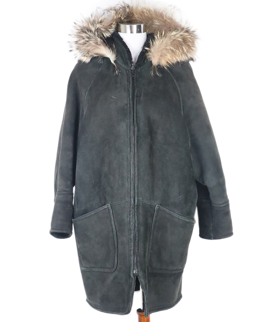 Bally Black Shearling Fur Trim Coat 