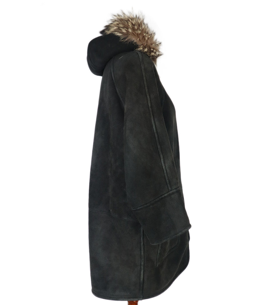 Bally Black Shearling Fur Trim Coat 1