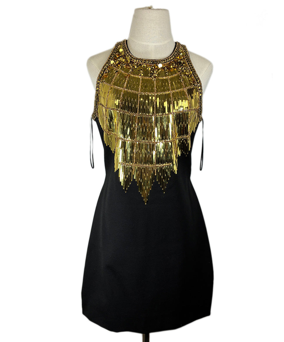 Black / 6 Balmain Black Cotton Gold Embellishment Evening Dress w/garment bag sz 6