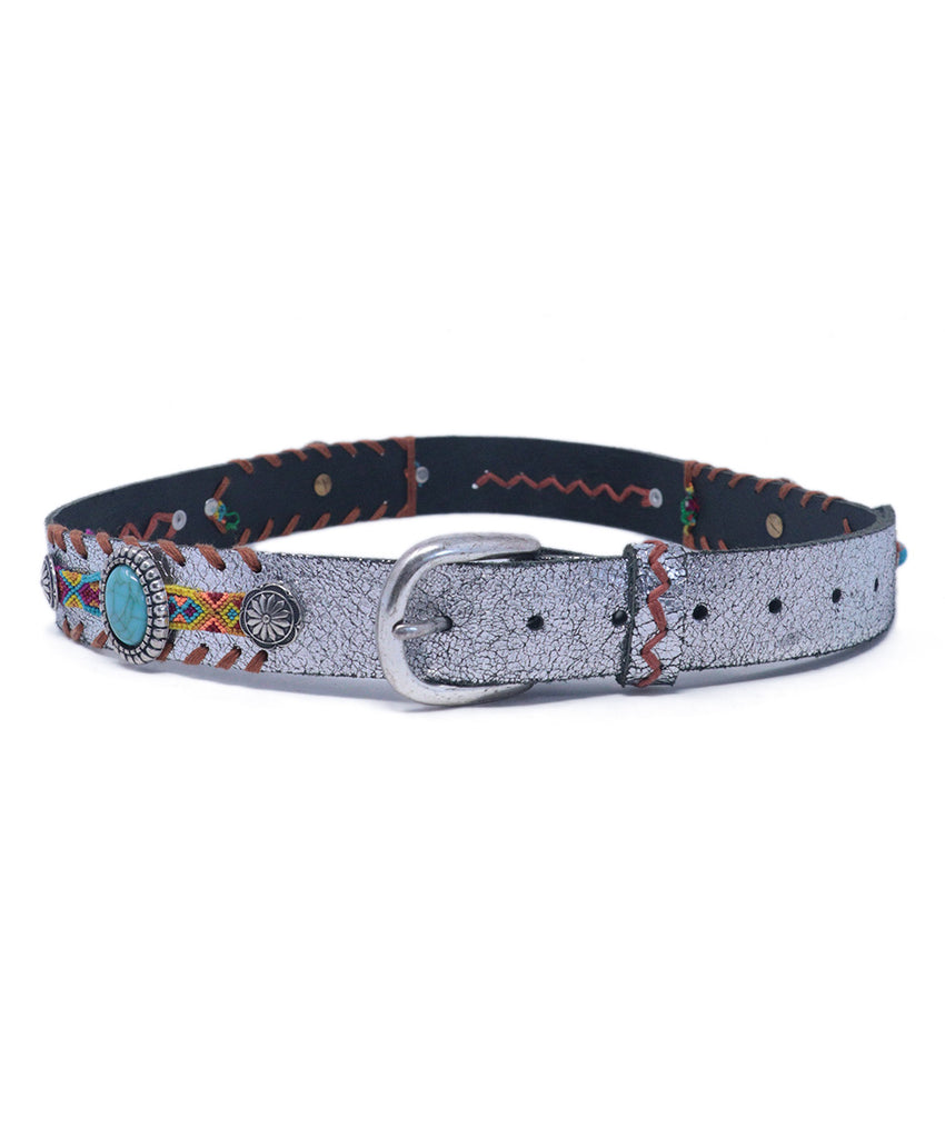 Silver Emroidered Metallic Belt 