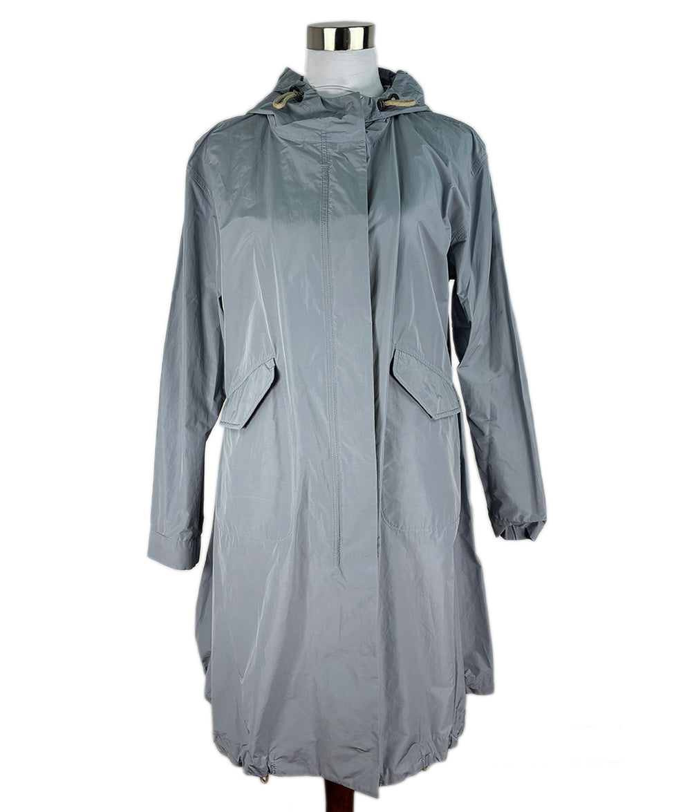 Brunello Cucinelli Pale Blue Nylon Drawstring Coat sz 12 l