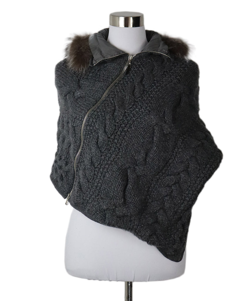 Brunello Cucinelli Grey Cashmere & Fox Fur Poncho 