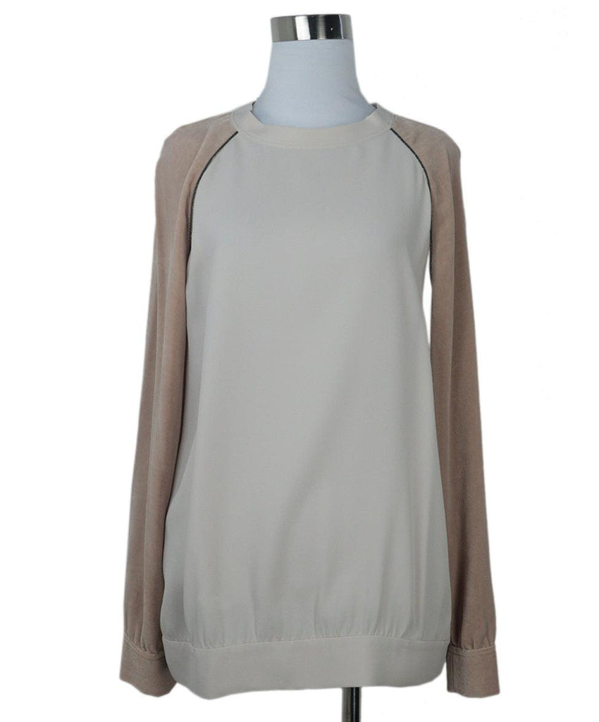 Brunello Cucinelli Ivory Silk & Velvet Blouse 