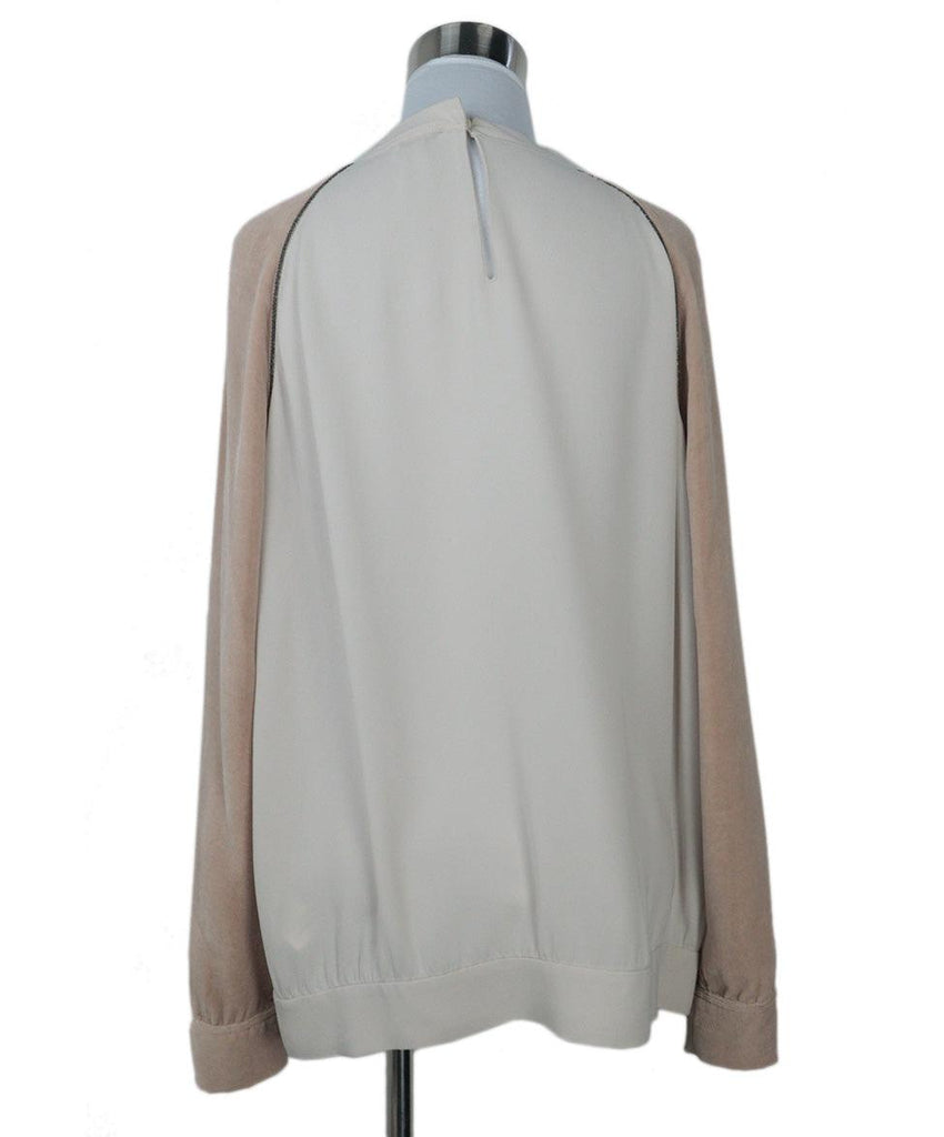 Brunello Cucinelli Ivory Silk & Velvet Blouse 2