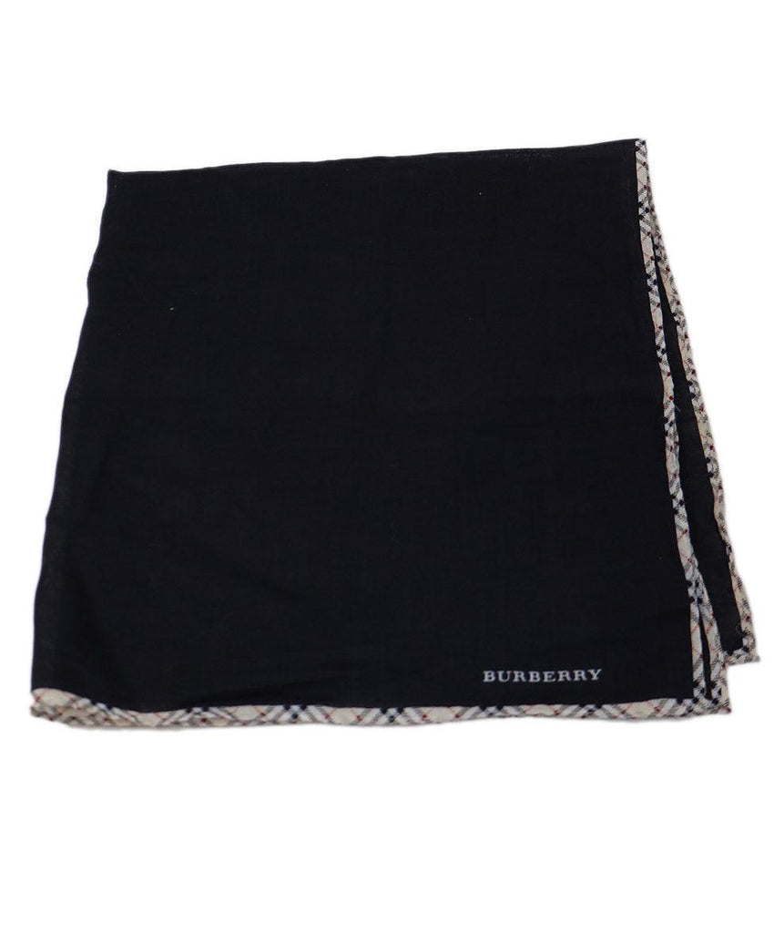 Burberry Black Cotton & Plaid Trim Scarf 1
