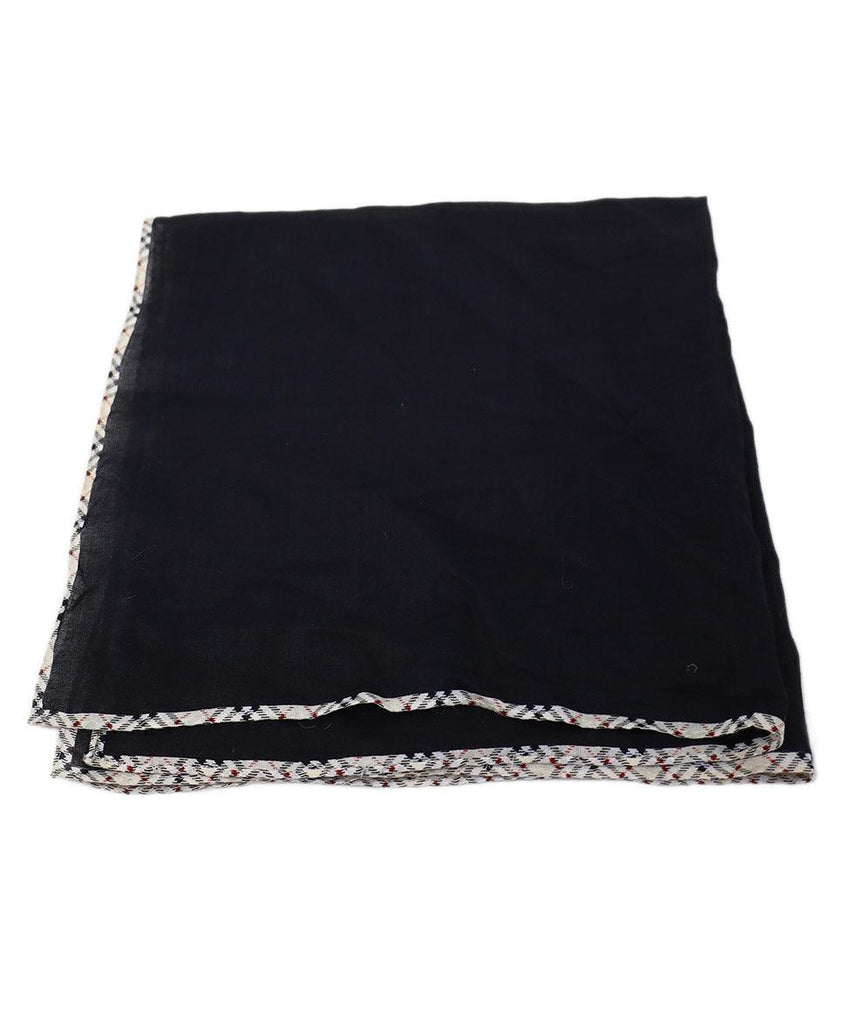 Burberry Black Cotton & Plaid Trim Scarf 2