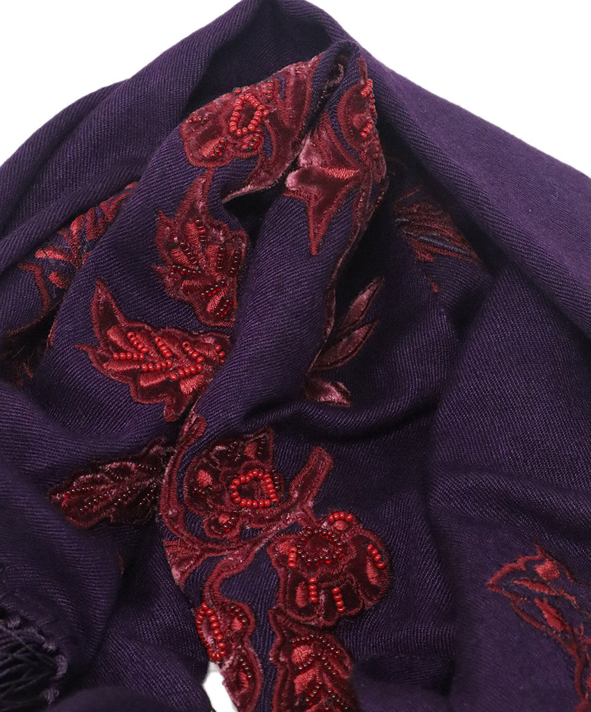 Burberry Purple & Burgundy Embroidery Beaded Scarf 4