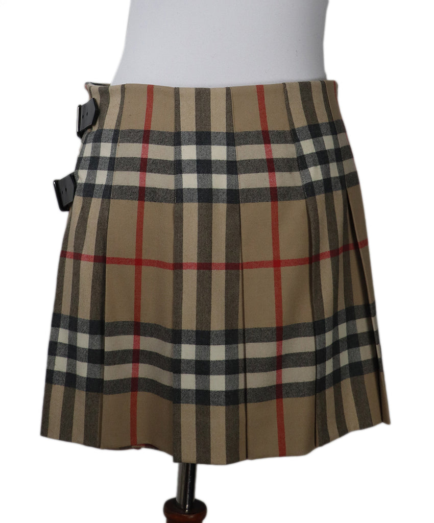 Burberry Skirt Beige Red Wool Leather Trim 2