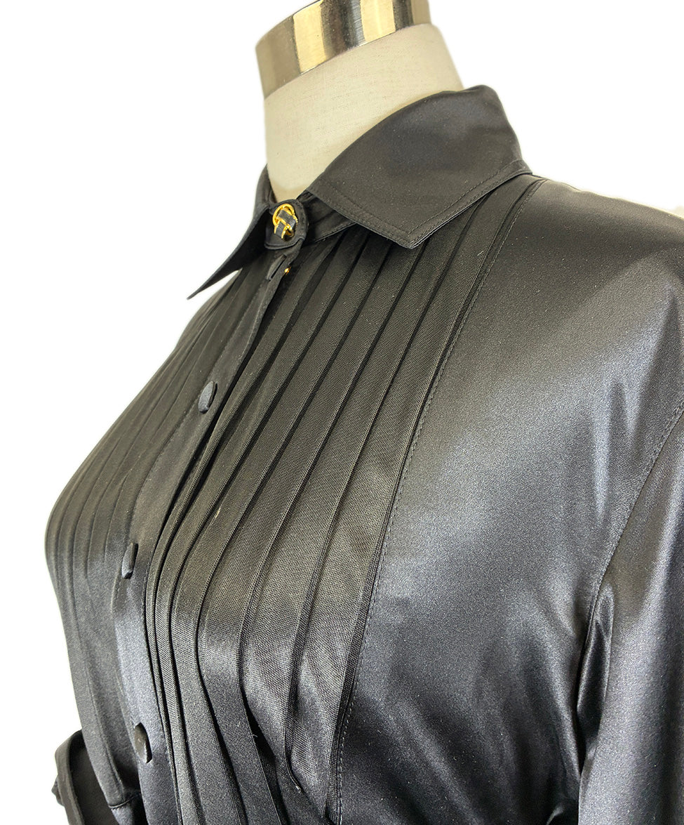 burberry black dress shirt Burberry Black Acetate Polyamide W/Belt Dress sz 8 l Michael's Luxury Consignment – Michael's Consignment NYC