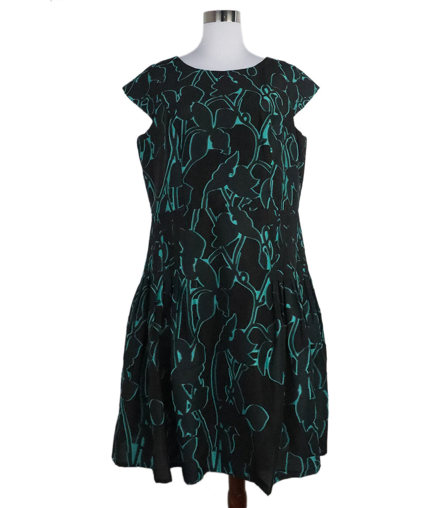 Carolina Herrera Black & Green Silk Dress 