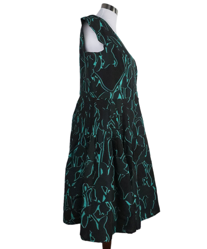 Carolina Herrera Black & Green Silk Dress 1