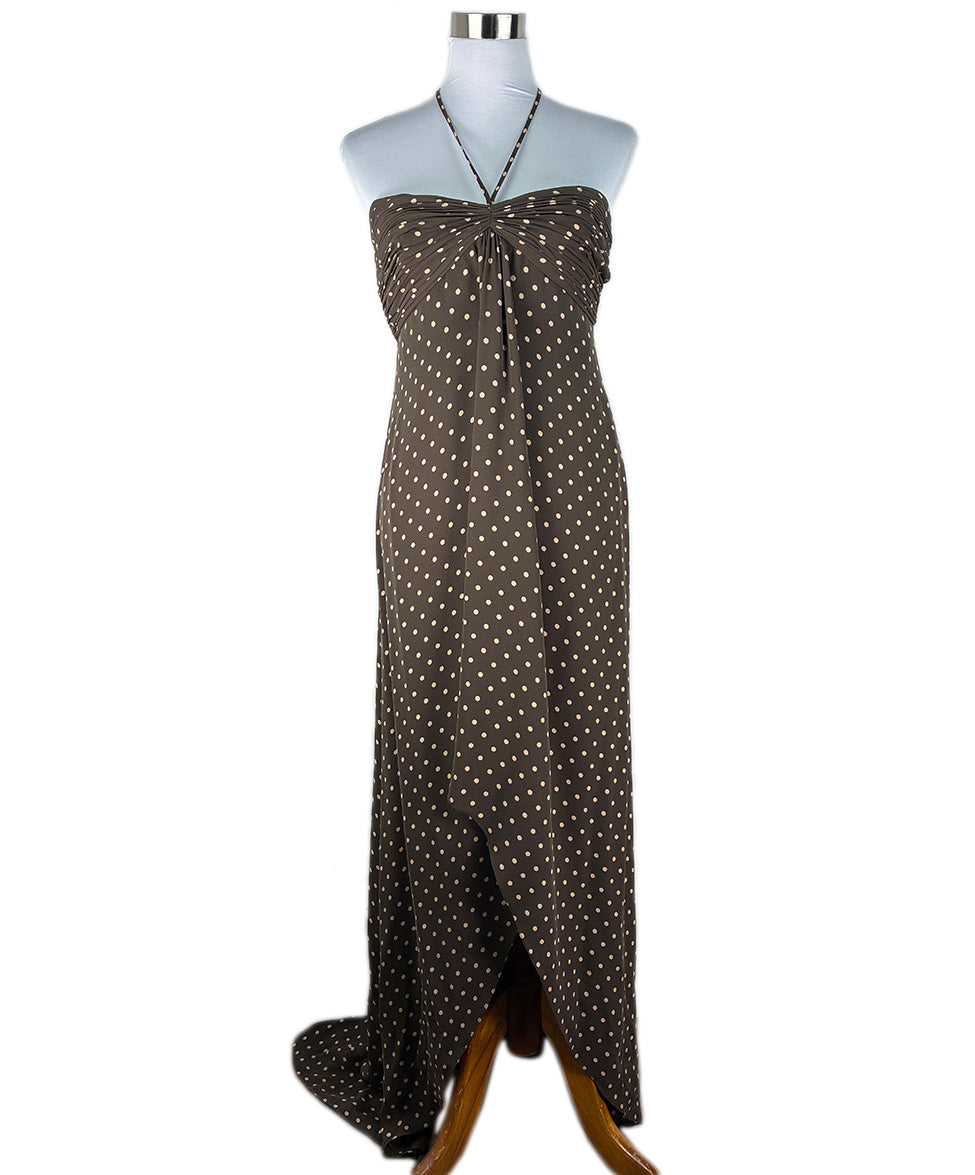 brown and white polka dot maxi dress HEYCHIC Zaya Brown White Polka Dot Maxi Dress, AU 14 main image 0