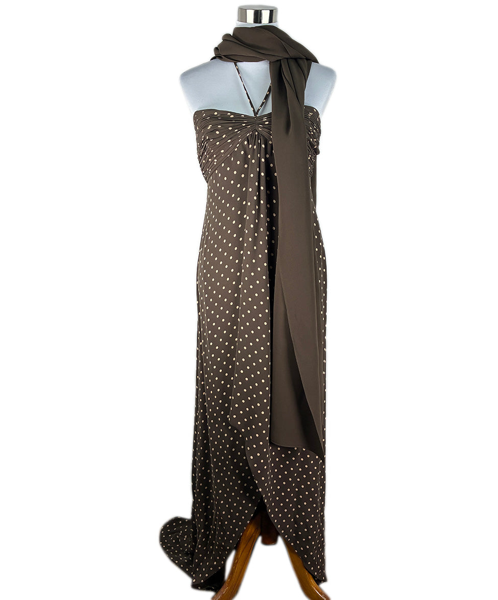 Carolina Herrera Brown Polka Dots Silk Long Dress W/Shawl Sz 10 l Michael's  Luxury Consignment – Michael's Consignment NYC