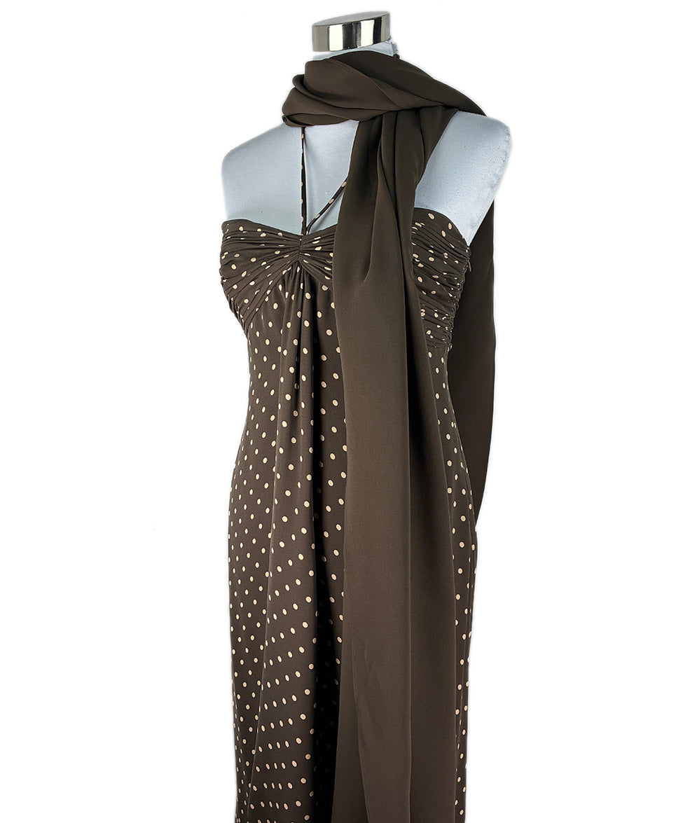 Carolina Herrera Brown Polka Dots Silk Long Dress W/Shawl Sz 10 l Michael's  Luxury Consignment – Michael's Consignment NYC