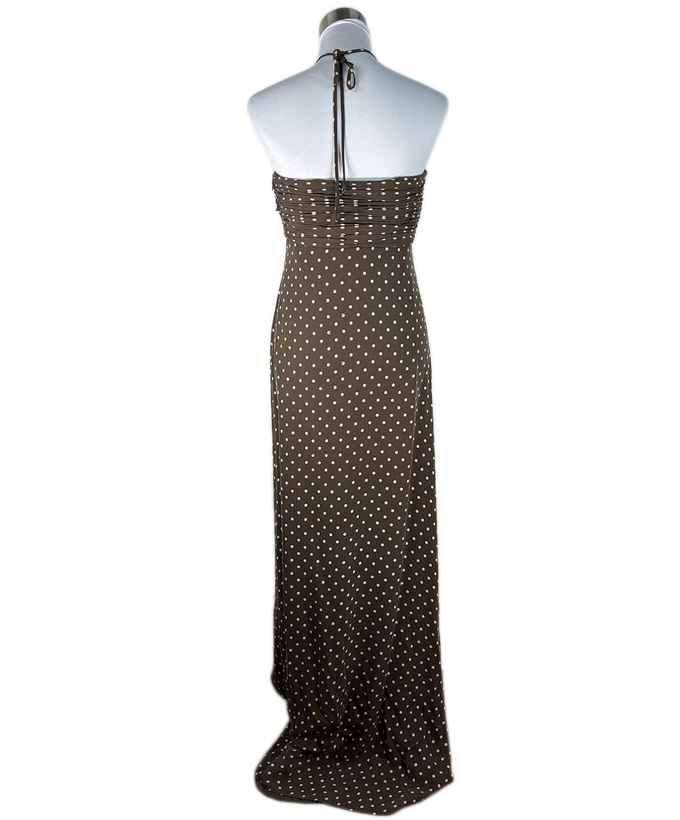 Carolina Herrera Brown Polka Dots Silk Long Dress W/Shawl Sz 10 Carolina Herrera Brown Polka Dots Silk Long Dress W/Shawl Sz 10