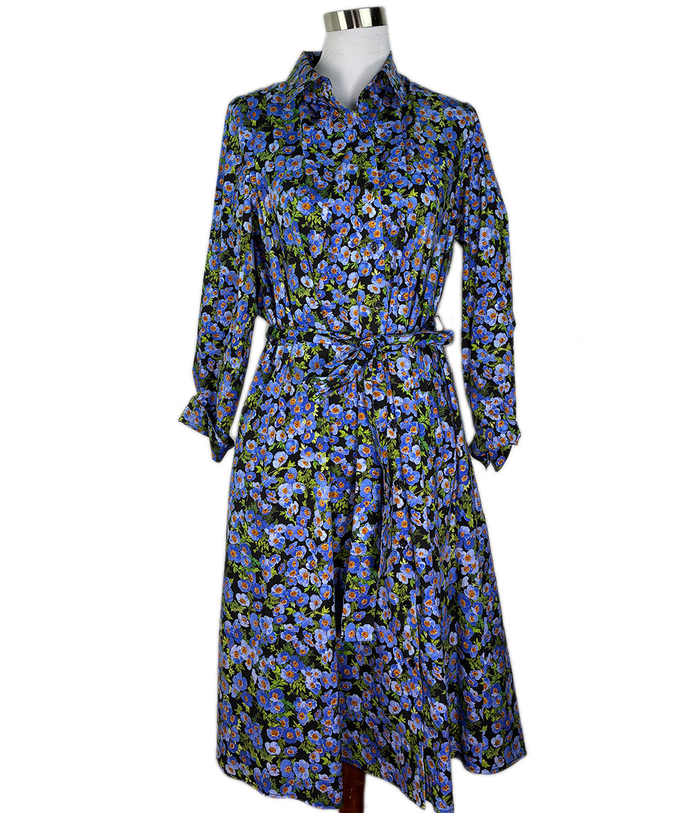 carolina herrera green shirt dress Floral Print Midi Shirtdress W/ Tie Belt, Black, Women's, 14, Casual & Work Dresses Shirtdresses Button-Down Dresses msf2077