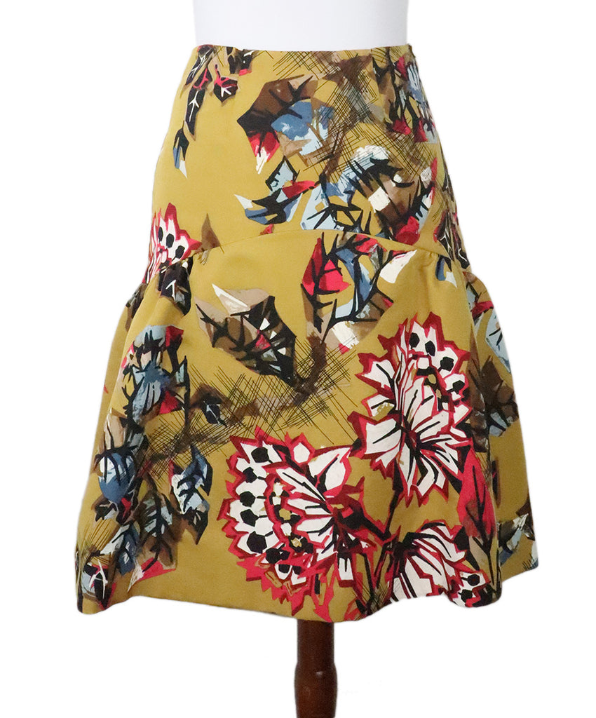 Carolina Herrera Abstract Floral Printed Silk Skirt 