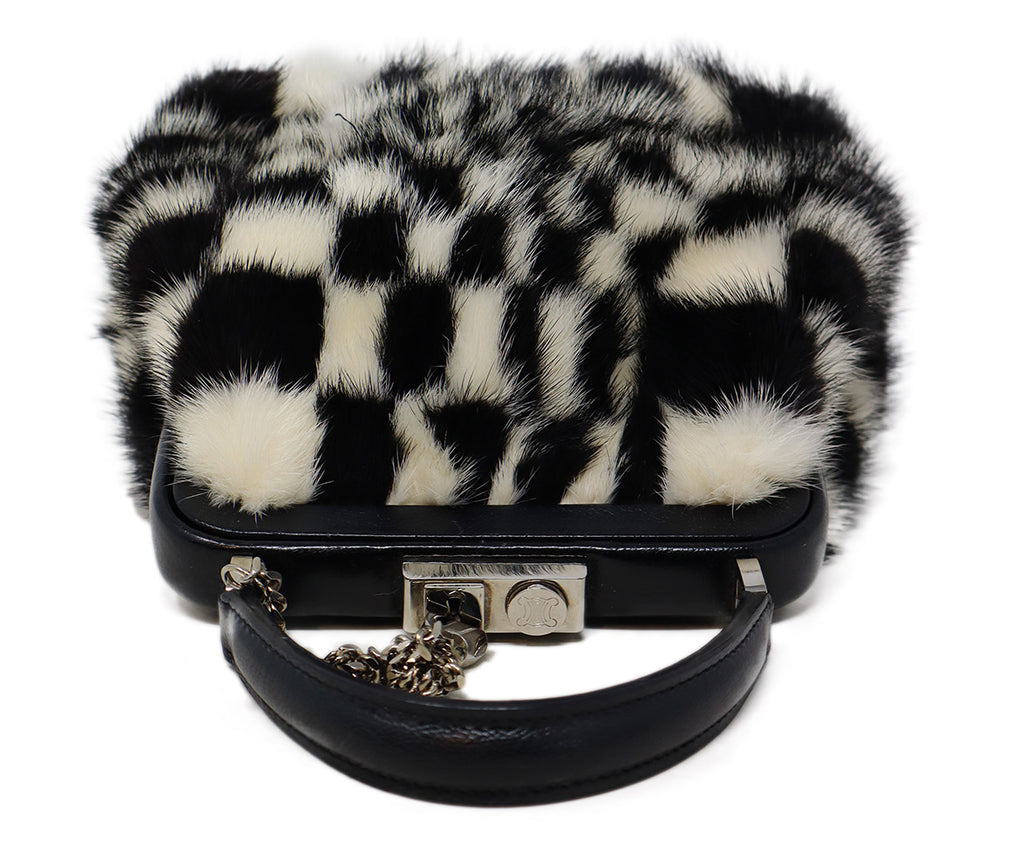 Celine B&W Mink Fur & Leather Handbag 4