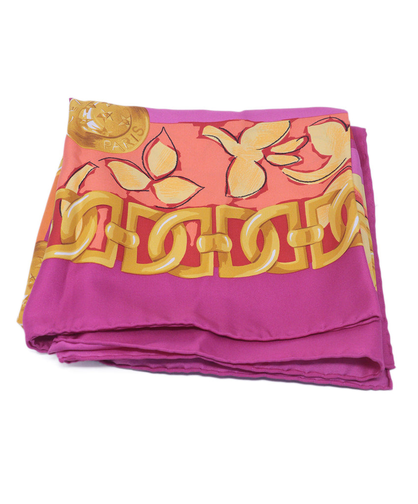 Celine Pink & Gold Print Silk Scarf 1